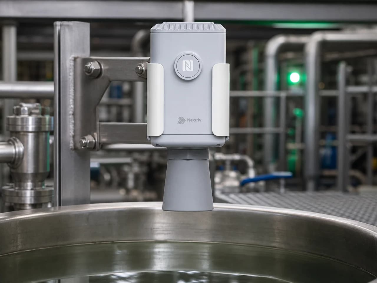 Bezkontaktowy pomiar poziomu w hali produkcyjnej — Nextriv Probe Ultrasonic