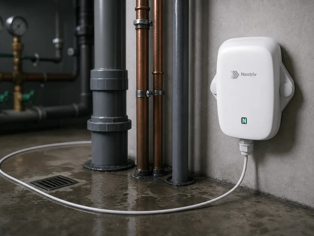 Ochrona strefy technicznej budynku przed zalaniem — Nextriv Sense Leak Zone