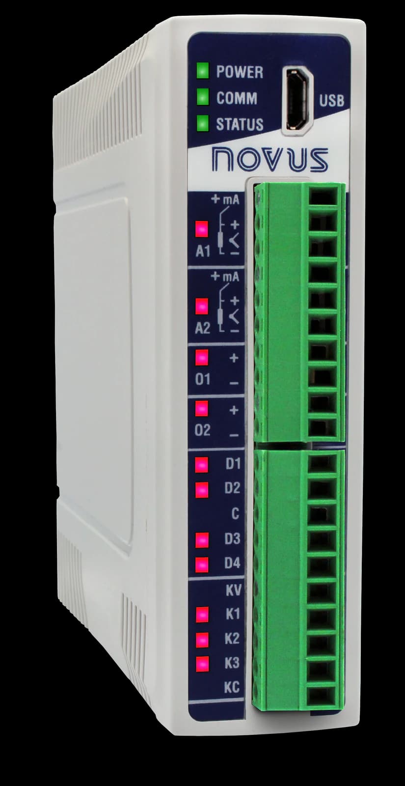 Moduł wejść i wyjść NOVUS DigiRail Connect — DigiRail Connect RAMIX – 2 wejścia analogowe / 2 wyjścia analogowe / 4 wejścia cyfrowe / 2 wyjścia przekaźnikowe, Ethernet