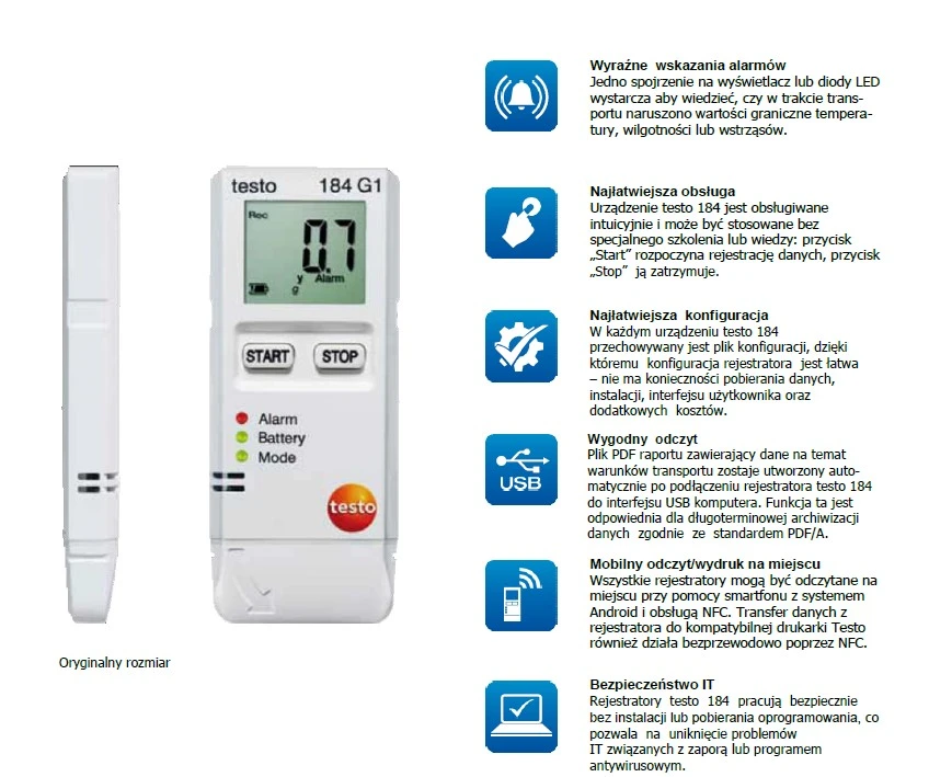 Cechy rejestratorów Testo 184